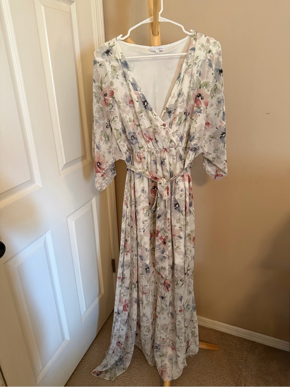 Baltic Born Floral Wrap Maxi Dress in White with Pastel Accents